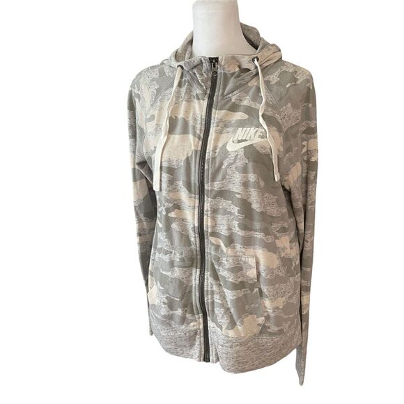 Nike Small Gym Vintage Hoodie Full Zip Sweatshirt Gray Camo Hooded Casual - Picture 5 of 9